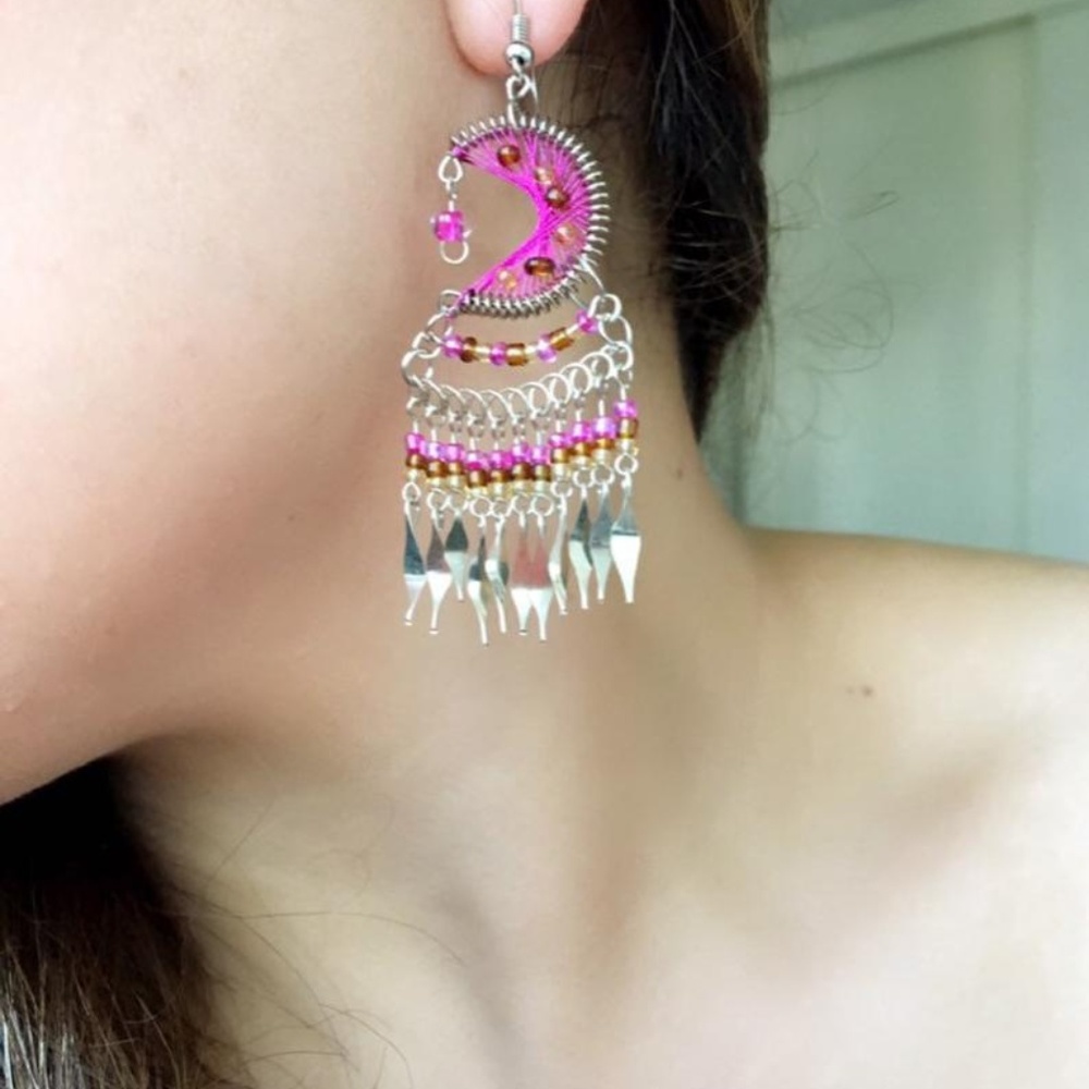 Boho earrings Thread pendants for her gift